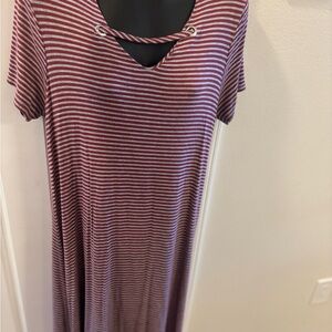 Striped Burgundy Dress with Crisscross Detail